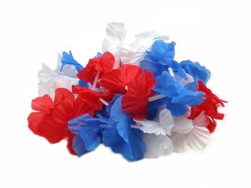 Sportfanshop24 10x Blumenkette/Hawaiikette/Halskette - rot-weiß-blau (Frankreich, Niederlande, Russland, Kuba, USA, Tschechien, Slowakei, Slowenien.) - Umfang zirka 100cm (1m)