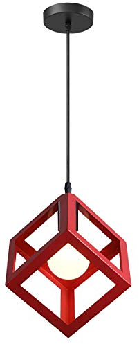 iDEGU Pendelleuchte Vintage Lampenschirm aus Metall Retro E27 Hängelampe mit Geometrischen WürfelDesign Industrielle Deckenleuchte Hängeleuchte für Schlafzimmer, Wohnzimmer, Restaurant, 16 cm, Rot