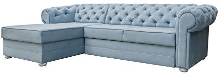 MOEBLO Chesterfield Ecksofa Sofa Couch Garnitur Stoff Samt (Velour) Glamour Wohnlandschaft - Avia (Hellblau, Ecksofa Links)