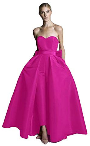 CY 2021 Tuta Abiti da sera con gonna convertibile Satin Sweetheart Cintura in raso Matrimoni Abiti per ospiti Prom, Fucsia, 56 Più