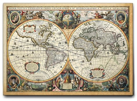 Giallobus - Målning - Nova Terrarum Orbis världskarta - Kanvasduk - 100x70 - Redo att hänga - Moderna målningar för hemmet