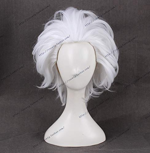 Anime Ursula Wig Rick Morty Rick Sanchez Cosplay Wigs Short Fluffy Layered White Synthetic Costume Hair + Wig Cap