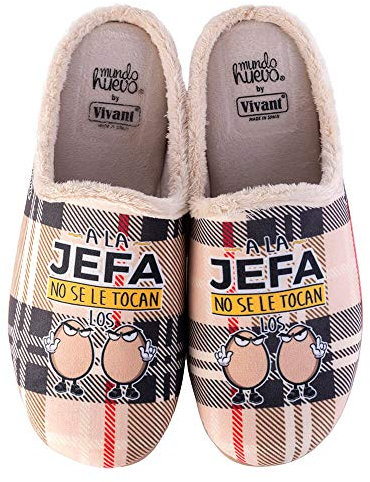 Zapatillas Originales de Casa | A la Jefa no se le tocan …| Frases Divertidas para Mamá | Pantuflas Mujer | Plantilla Cómoda y con Pelo | Ideas de Regalo Graciosas | Suelas Antideslizante | Talla 39