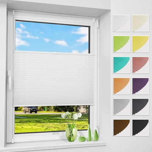 Allesin Plissee ohne Bohren Plissees Klemmfix Weiß 55x160cm(BxH), Plisseerollo Faltrollo mit Klemmträger, Jalousie Rollos für Fenster und Tür, Sichtschutz und Sonnenschutz