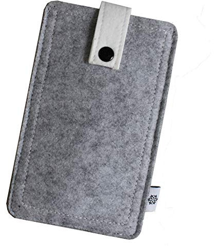 Davii Handy Filztasche für Apple iPhone 12/12 Pro, Schutztasche Robust, Handytasche mit Band Knopf, Rundumschutz, Etui weich Dealbude24 - L Hell Grau