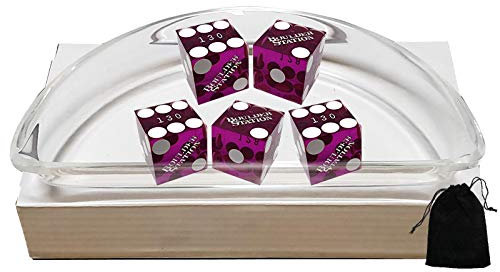Cyber-Deals Craps Würfel-Set – authentische Las Vegas Casino 19 mm Craps Würfel (5 Stück), Acryl-Würfelboot, Würfel-Aufbewahrungstasche (lila poliert)