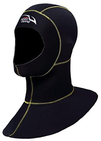 T TOOYFUL Neoprenanzug Haube 3mm Thermische Neopren Tauchen Haube Hut Kappe mit Flow Vent Lätzchen, Unterwasser Scuba Tauchen Kajak Kanu Kopf Wärmer Protector - Gelb Naht XL