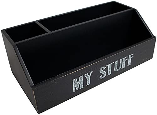My Stuff Rustikaler Schreibtisch-Organizer und Post-Ablage aus Holz mit Antik-Optik, 27,9 x 15,2 x 10,2 cm, Schwarz