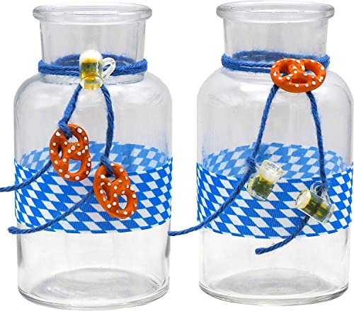 Vasen Oktoberfest Brezel Bierkrug Bayrisch Blau Tischdeko Deko Partydeko Geburtstag 2 Stück
