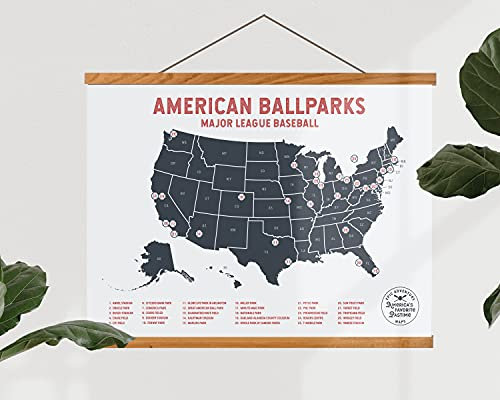 Major League Baseball Poster + Magnetic Frame - Pushpin Map Marks Your Travels to Favorite MLB Baseball Stadiums - Great Baseball Decor Gift for Dad - Sports Fan Gift - Pushpins Included