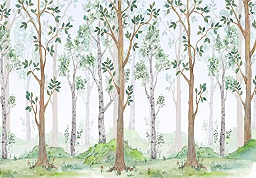 WallArena - Vlies Fototapete Kinderzimmer 368x280 cm Wald Mädchen Bäume Skandinavisch für Kinder - Fototapeten Tapeten für Kinder Kindertapete - Vliestapete Wandtapete Tapete 3D Effekt
