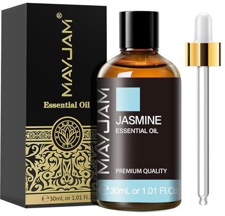 MAYJAM Olio Essenziale Di Gelsomino 30ml, Olio Di Gelsomino Per Diffusori, Umidificatori, Fai Da Te, Casa, Guardaroba