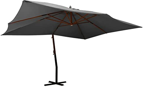vidaXL Sombrilla Jardín Voladiza Palo de Madera, Parasol Protector, Refugio Solar, Paraguas para Playa Patio Exterior, Antracita 400x300 cm