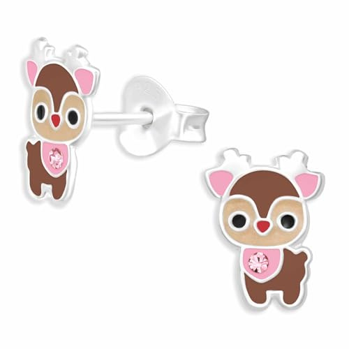 Monkimau Hirsch Ohrstecker Ohrringe aus 925 Silber Schmuck Silberohrringe Medizinisch für Kinder Mädchen Damen Frauen