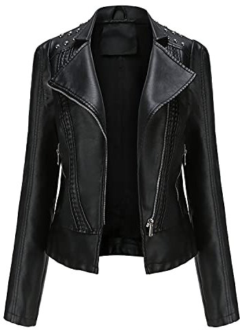 JMKEY Giacca da motociclista da donna in finta pelle sintetica con borchie e borchie, slim, Stile 5, XXL