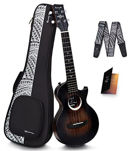 Enya Tenor Ukulele 26 Zoll Set - Schwarze Mahagoni Akustik Elektrisch Ukulele mit Tasche Gurt Taimane Moon Signatur für Anfänger Kinder Erwachsene Starter Kit für Heim Schule Reise Camping Konzert