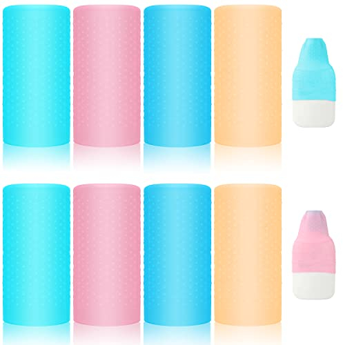 8 Stück Bottle Sleeve, Silicone Sleeve for Bottle Wiederverwendbare Auslaufsichere Elastische Hüllen Anwendbar für Toilettenartikel in Standard- und Reisegröße (Vier Farben)
