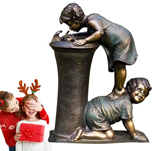 backlight Gartenskulptur - Kunstharz-Junge und Mädchen, die Statuen Spielen, Gartenornamente,Paar-Skulptur für Gartendekoration im Freien