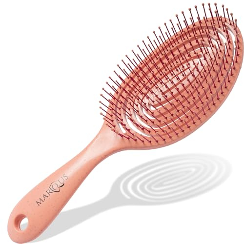 marQus Bio Haarbürste ohne Ziepen mit einzigartiger Doppelspiralfeder und noch mehr Borsten zur optimalen Druckverteilung und Pflege, Entwirrbürste für jeden Haartyp, 1 Stück, Farbe Peach Orange