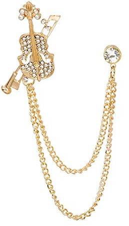 F Fityle Broche Formelle Épinglette Violon Bijoux Pinces à Cravate Strass Badge Chaînes suspendues Broches pour Hommes Costume de Anniversaire Fête, auréé