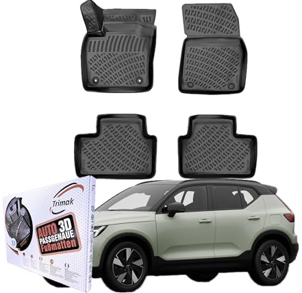 Trimak Passgenau 3D Fussmatten Auto Kompatibel mit Volvo XC40 Recharge ab 2020 Auto Zubehör 1. und 2. Reihe Gummimatten Autos TPE Allwetter Geruchlos rutschfest Vorne & Hinten Schwarz