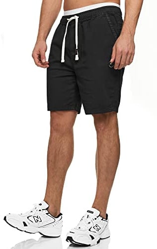 Indicode Herren Kendari Chino Shorts aus 80% Baumwolle | Herrenshorts Chinoshorts Bermuda Black, L