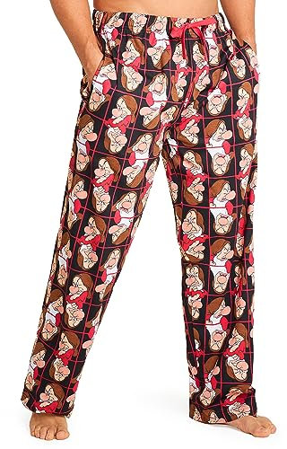 Disney Schlafanzug Hose Herren Freizeithose Lang 100% Baumwolle Jogginghose Teens Männer Pyjamahose mit Kordelzug (XL, Rot Grumpy)