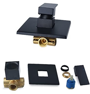 Rubinetto per miscelatore per doccia a parete quadrato per bagno Miscelatore per doccia a incasso in ottone Miscelatore per doccia a 1 via Rubinetto cromato nero oro spazzolato, nero senza scatola