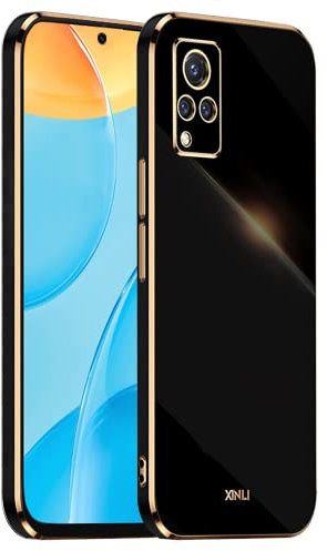 HONLEN Coque pour Vivo V21 5G (6.44 inches), Étui en TPU Souple en Silicone, Design de Cadre de Galvanoplastie - Le Noir