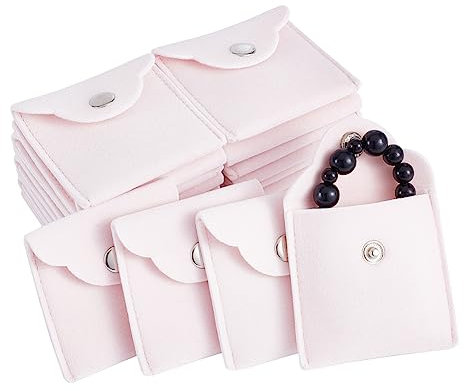 nbeads 20 Stück Samtschmuckbeutel mit Druckknopf, Misty Rose Velvet Schmuck aufbewahrungstaschen Luxus-Geschenktüte für Süßigkeitengeschenk und Schmuckhalskette Armbandverpackung, 5,8x5,9cm