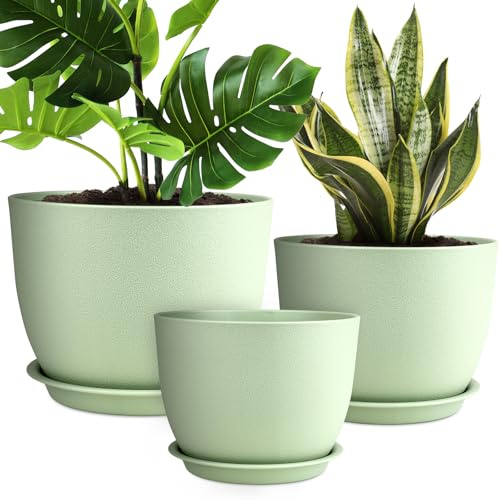 YNNICO Lot de 3 Pots de Fleurs de 30,5 cm, 25,4 cm, 22,9 cm avec Trous de Drainage Multi-Maille, Grands Pots de Fleurs pour intérieur et extérieur (Vert)