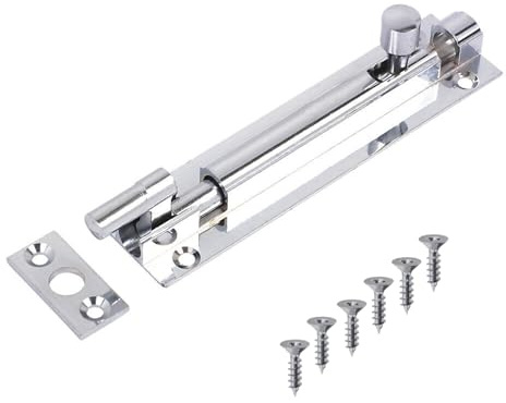 Door Bolts Polished Chrome Barrel Side Lock 150mm Naked Door Latch with Screws Tower Bolt Locks for Bedroom Bathroom Toilet Shed Gate Cupboards and Cabinets Pack of 1.