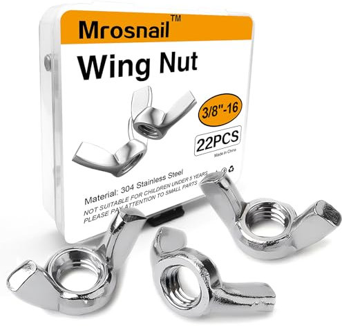 Mrosnail 22 PCS 3/8-16 Wing Nuts Kit - Stainless Steel Butterfly Wingnuts for Secure Hand Twist Fastening, Durable Construction