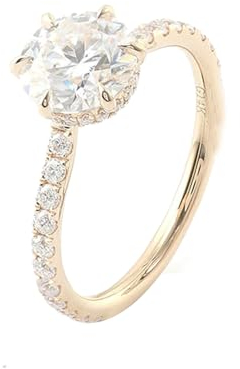 Mesnt Goldener Ring Damen, Frauen 14K Gelbgold Runder Moissanit-Verlobungsring mit 3 Karat und 6 Zinken (Größe Anpassen)