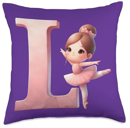 Monogram Letter L Pink Ballerina Girl Ballet Dance Throw Pillow