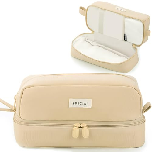 Mäppchen Federmäppchen mit grosser Kapazität Federmäppchen 4 Fach für Junge Mädchen Ferdertasche Tragbar Pencilcase Etui Schule für Studentin Erwachsene Damen von Schule & Büro Make-up (Licht Kaffee)