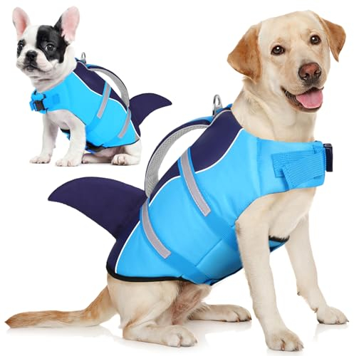 AOFITEE Hundeschwimmweste, Hundeschwimmweste zum Schwimmen, Haifischhunde Schwimmweste mit Rettungsgriff und reflektierendem Streifen, Ripstop-Haustier-Schwimmermantel, Badeanzug, Lebensretter, für