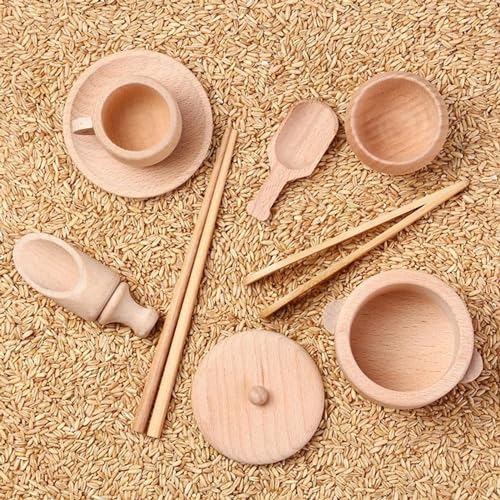 8 Wooden Sensory Bin Tools - Sensory Toys, Fine Motor Learning Pretend Kitchen Tableware Toys, Motor Skills Development Scoop for 3+ Preschool Learning Toys Sensory Bin Filler