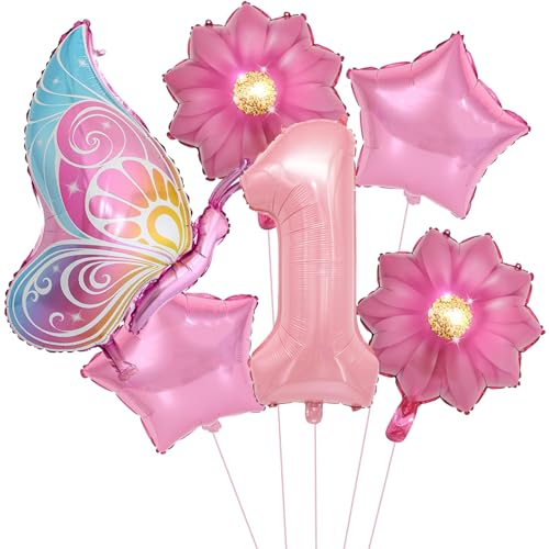 VIKY® Schmetterlinge Deko 1. Geburtstag Mädchen, Luftballon Kindergeburtstag Schmetterling, Geburtstagsdeko