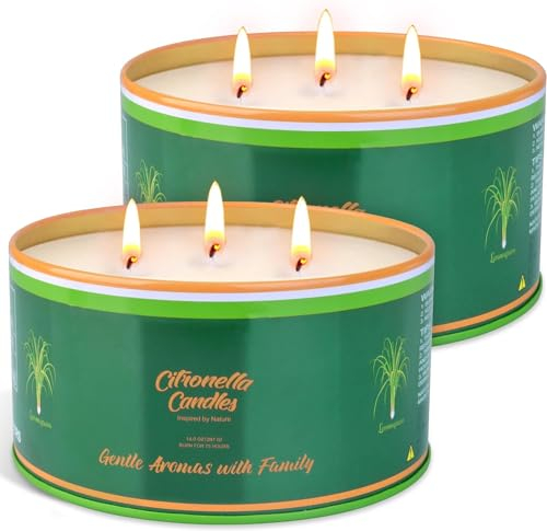Citronella Kerze Outdoor groß, 2X 450g Outdoor Kerzen Natürliche Sojawachs Zitronella Kerze Garten mit 3 Docht Citronella Duft Kerze für Garten, Camping, Picknicks, 200 Stunden Brenndauer