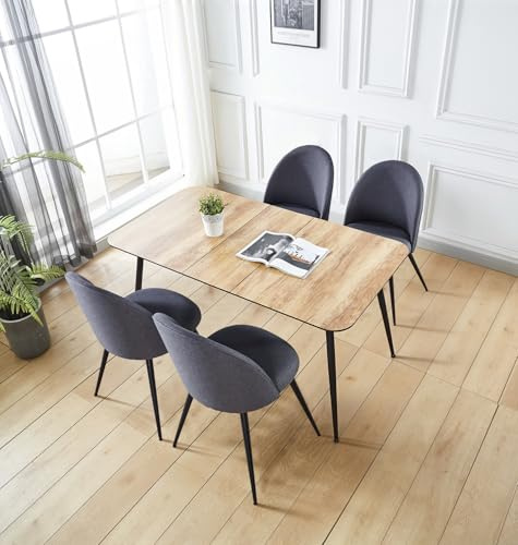 Hallowood Furniture Cullompton Extendable Dining Table and Chairs Set 4 | 120/150/180cm Wood Effect Top with 2 Removable Leaf Large Oak Dining Table with Grey Upholstered Chairs, 4 Seater Dining Sets