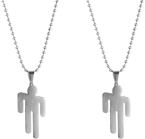 AABDTYYD Collana, Collana Con Ciondolo In Acciaio Inox Per Coppia Umana Hip Hop, Lunghezza Della Catena 50cm, Ideale Per San Valentino, Natale e Compleanno 2 PCS (Argento)