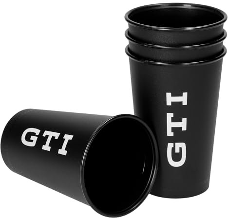 Volkswagen 3A4069604 Getränkebecher (4 Stück) Becher GTI Design Trinkbecher Cup 300ml, schwarz