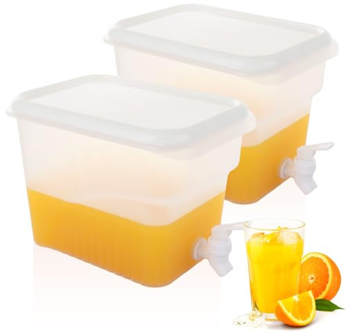 MEIDIV 2 Pack 5L Fridge Water Dispenser, Plastic Drinks Dispenser with Tap, Refrigerator Water Dispenser with Tap for Cold Water, Party Drinks, Juice, Beverage, Cocktail, Iced Tea