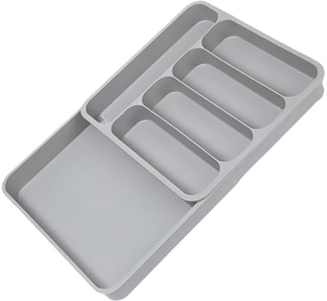 LALADEFIEE Organizer-Tablett für Besteckschubladen Besteck-Schubladen-Organizer Besteckaufbewahrung Ablagefach für Schreibwaren Besteck-Organizer mit Fach Besteckschubladen-Organizer pp Grey