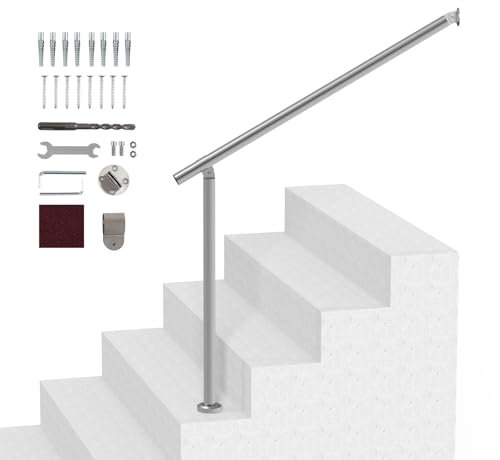 VEVOR Barandilla de Escalera 100 cm Pasamanos de Escalera para Escalones Exteriores de Acero Inoxidable Montaje en Pared y Suelo con Kit de Instalación para Personas Mayores, Porche, Terraza, Plata