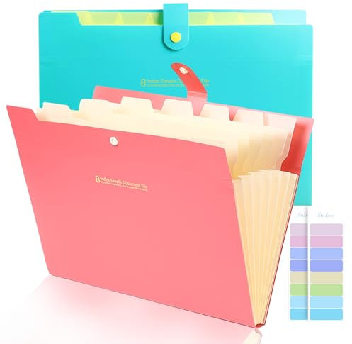 Yolistar 2 Stück Dokumentenmappe A4, Mappe Mit 8 Fächern, Tragbar Ordnungsmappe Mappen Ordnersystem für Büro Hause Schule Folder Organizer, Blau/Rottöne