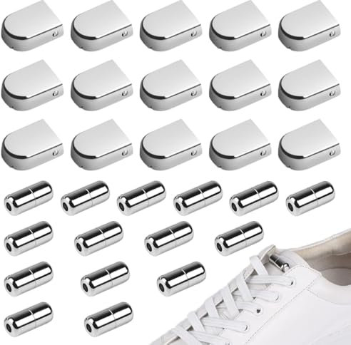 EIH1 30 Piezas Hebilla de Cierre para Cordones de Zapato, Dos Estilos de Conector de Metal Tensor sin Tiel Cierres Elásticos Punteras, Para Adultos, Niños, Ancianos