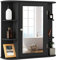 COSTWAY Spiegelschrank Bad, 4 Fächer & 6 offene Ablagen, Badezimmerschrank mit Spiegel, Badschrank hängend, Badezimmer Hängeschrank, Holz, 66 x 17 x 63cm (Schwarz)