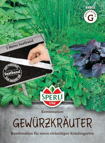 Sperli Gewürzkräutersamen-Kombination 84801, Saatband | Kräutersamen-Mischung mit Petersilie & Schnittlauch und Saatband aus Bohnenkraut, aromatisch, für Hochbeet & Kübel
